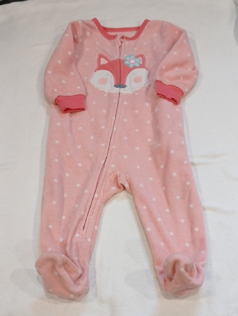 Pink Fox Appliqué Fleece One-Piece Pajamas for Kids